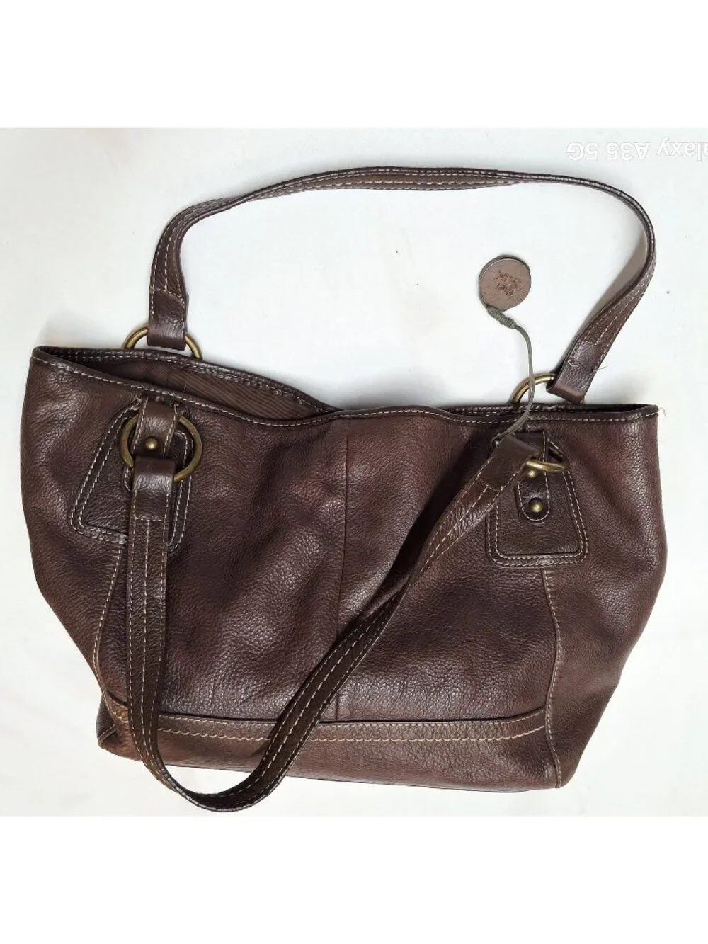 The Sak Brown Pebbled Leather Shoulder Bag With Printed Fabric Lining & Brass Ha